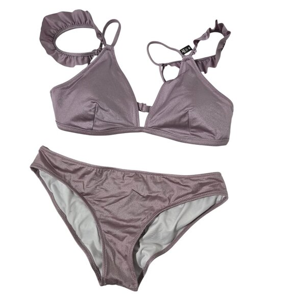 Victoria's Secret PINK Metallic‎ Lavender Ruffle Bikini Set - Size Medium - Picture 1 of 9